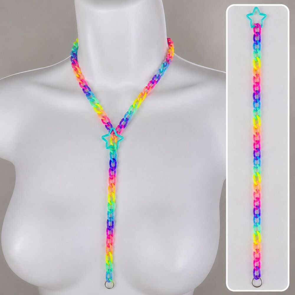 (Trapper Keeper) Kandi rainbow Rave lariat drop star necklace (custom bundles)